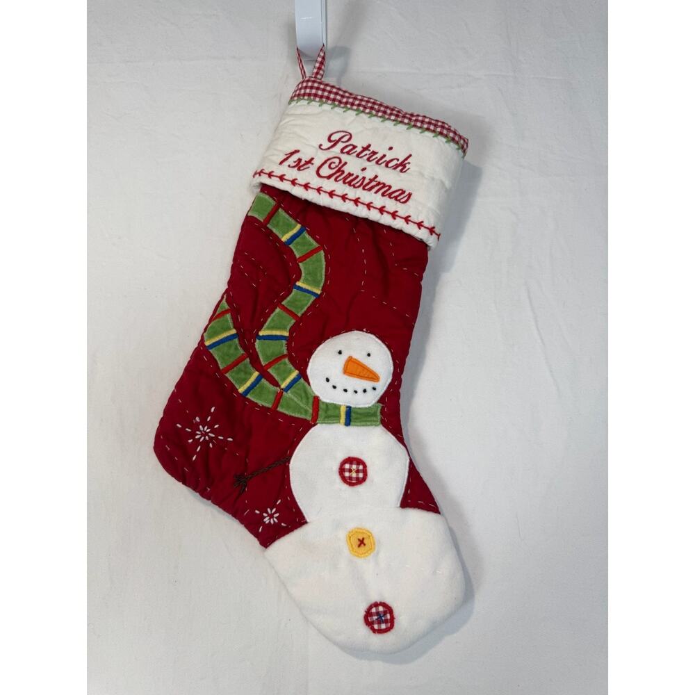 Pottery Barn Kids Red & Gingham Quilted Train‎ Christmas Stocking Mono Patrick